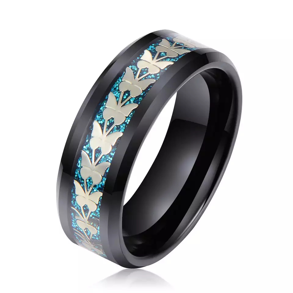 Black Wedding Rings, 2 Piece Couple Set Tungsten Bands with Blue Center  Carbon Fiber Dragon Inlay Pattern, Black Tungsten Wedding Rings - Rings