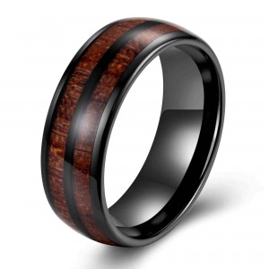 Fashion Jewelry 8mm tungsten brand ring Real wood Inlay black plated tungsten Ring For Men rings