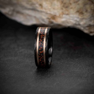 Wholesale Price Custom Dinosaur Stone Rings Men Black Ring Tungsten Ring Meteorite Anillos Tungsten Fashion Jewelry