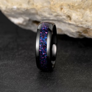 China factory direct sell custom black tungsten carbide ring men black tungsten ring with opal inlay comfort it