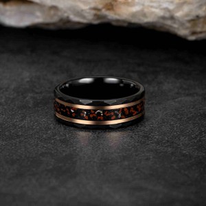 Fashion jewelry 8mm Black Hammered Meteorite green Opal Inlay Tungsten carbide Wedding Band For Men rings