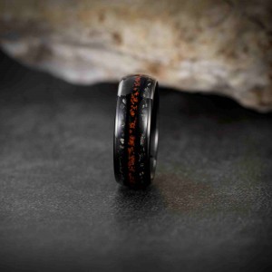 Fashion Jewelry 8mm tungsten brand ring Real wood Inlay black plated tungsten Ring For Men rings