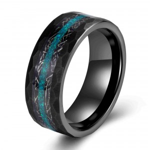 Fashion jewelry 8mm Black Hammered Meteorite green Opal Inlay Tungsten carbide Wedding Band For Men rings