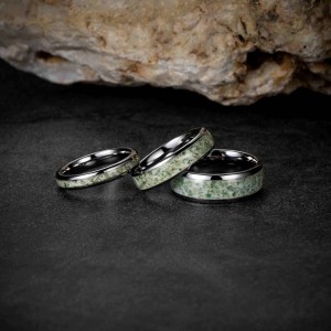 Hot selling best price silver plated 8mm Natural Green Moss Agate Inlay Tungsten Carbide Rings