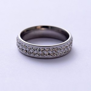 Hot Sell Simple Temperament Double Row Zircon Stainless Steel Rings