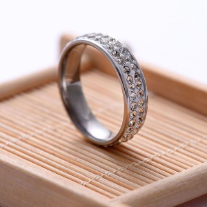 Hot Sell Simple Temperament Double Row Zircon Stainless Steel Rings
