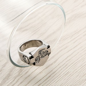 Mens Rings Round Vintage Stainless Steel Ring for Biker