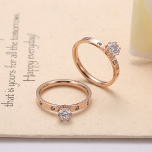 Korean Version of the Big Diamond Ring Rose Gold Titanium Steel Rings