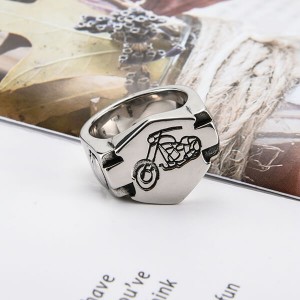 Mens Rings Round Vintage Stainless Steel Ring for Biker