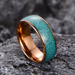 Ouyuan Jewelry 8mm Tungsten Ring For Men Women Engagement Wedding Band Crushed Turquoise Inlay