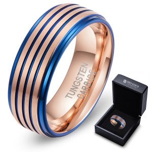 Personality 8mm Blue tungsten ring rose gold best tungsten ring for man