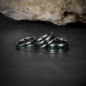 Ouyuan Jewelry Hot selling 8mm Natural Green Moss Agate Inlay Tungsten Carbide Rings for men