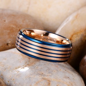 Personality 8mm Blue tungsten ring rose gold best tungsten ring for man