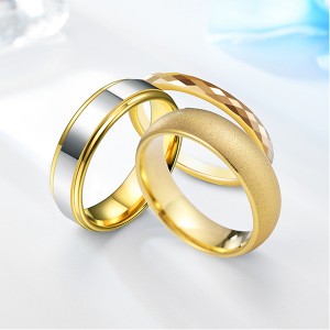 18K Gold-Plated Series High Polished Frosted Face 3PCS/Set Tungsten Ring Combination