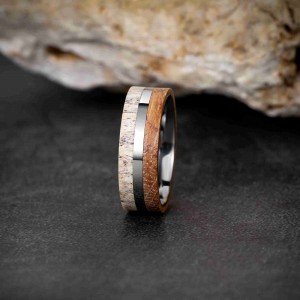 Wholesale price men Jewelry 8mm Men’s Tungsten Ring Antler And Wood Inlay Wedding Ring silver plated comfort ring