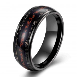 OEM logo black plated tungsten ring with groove dinosaur stone inlay luxury tungsten carbide men ring