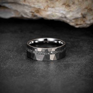 China factory sell silver plated wood inlay wedding band men tungsten ring Inlay whisky wood and koa wood comfort it ring