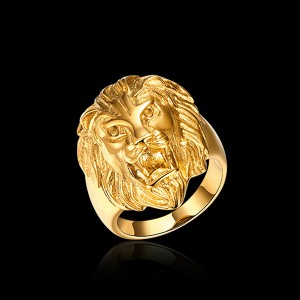 Fashion Hot Selling Jewelry Men’s Fashion Gold-Plated Lion Head Ring