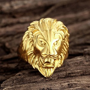 Fashion Hot Selling Jewelry Men’s Fashion Gold-Plated Lion Head Ring