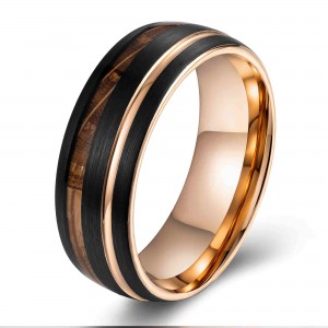 Custom men jewelry luxury 8mm 18k Gold Plated ring Inlay Gold Leaf Sand Stone Men Wedding Ring Inlay Gold Foil Tungsten Rings