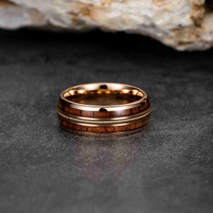 Hot sale fashion jewelry rings Custom rose gold 8mm Natural Wood opal Inlay Tungsten Ring for Men rings comfort fit