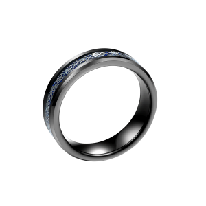 Black Blue Carbon Fiber Tungsten Rings for Men