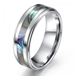 Wholesale Abalone shell jewelry tungsten titanium abalone shell ring men for wedding silver flat shape