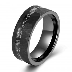 Sandblast Meteorite inlay tungsten mens ring Wedding Band black Rings 8mm tungsten carbide ring with groove