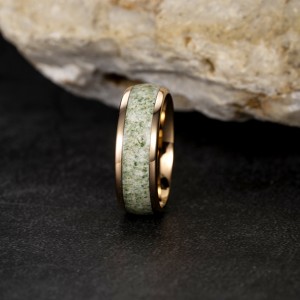 Ouyuan Jewelry Hot selling 8mm Natural Green Moss Agate Inlay Tungsten Carbide Rings for men