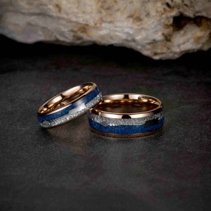 Black plated Tungsten ring With groove Inlay antler and wood Wedding Band Ring Mens tungsten carbide ring