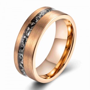 Wholesale 8mm Meteorite Chip Inlay rose gold plated Tungsten Rings For Men Fashion Wedding Band Comfort Fit