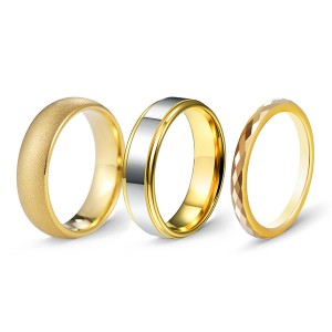 18K Gold-Plated Series High Polished Frosted Face 3PCS/Set Tungsten Ring Combination