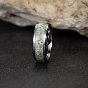 Wholesale price Hot selling 8mm Natural Green Moss Agate Inlay Tungsten Carbide Rings