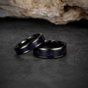 Hammered Tungsten carbide Ring 8mm men wedding band comfort it men fashion ring inlay wood and antler tungsten ring