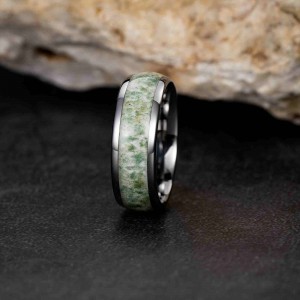 Hot selling best price silver plated 8mm Natural Green Moss Agate Inlay Tungsten Carbide Rings