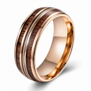 Wholesale Price Domed 8mm Guitar String Koa Wood Tungsten Ring Mens Ring Rose Gold Tungsten Fashion Tungsten Ring