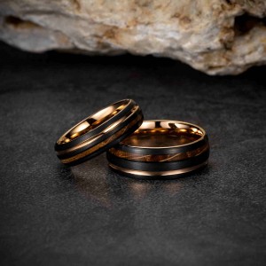 Wholesale Price Domed 8mm Rose gold plated Koa Wood Tungsten Ring Mens Ring men Fashion Tungsten Ring