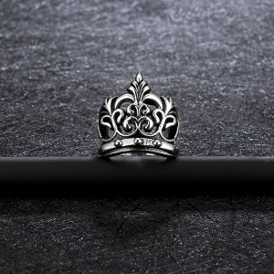 Mens Stainless Steel Vintage Crown Ring for Wedding Band Promise Engagement