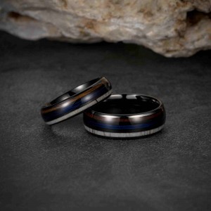 Black plated Tungsten ring With groove Inlay antler and wood Wedding Band Ring Mens tungsten carbide ring