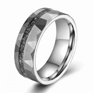 8MM Silver China Hammered Tungsten Meteorite Ring Custom Design Ring Tungsten Inlay Rings For Men Fashion Jewelry