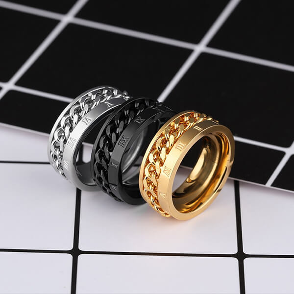 Roman numerals black ring stainless steel cool men ring cocktail wedding  jewelry