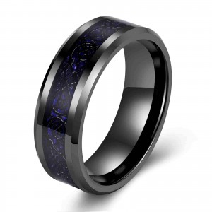 Hammered Tungsten carbide Ring 8mm men wedding band comfort it men fashion ring inlay wood and antler tungsten ring