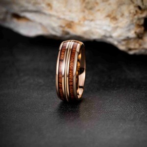 Hot sale fashion jewelry rings Custom rose gold 8mm Natural Wood opal Inlay Tungsten Ring for Men rings comfort fit