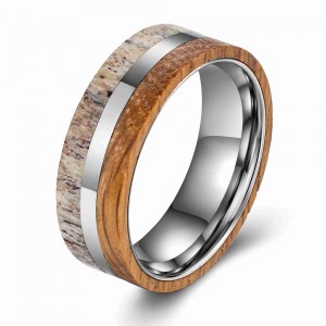 Wholesale price men Jewelry 8mm Men’s Tungsten Ring Antler And Wood Inlay Wedding Ring silver plated comfort ring