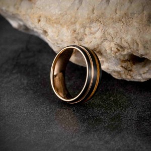 Custom men jewelry luxury 8mm 18k Gold Plated ring Inlay Gold Leaf Sand Stone Men Wedding Ring Inlay Gold Foil Tungsten Rings