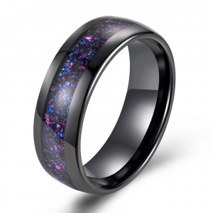 China factory direct sell custom black tungsten carbide ring men black tungsten ring with opal inlay comfort it