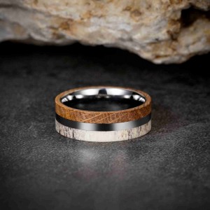 Wholesale price men Jewelry 8mm Men’s Tungsten Ring Antler And Wood Inlay Wedding Ring silver plated comfort ring