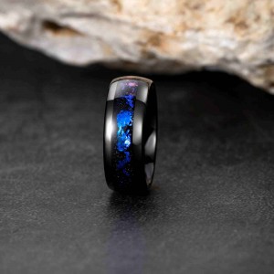 Romantic Hammered 8mm Black Tungsten Ring With Colored Stones Inlay For Gift Or Anniversary