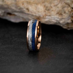 Black plated Tungsten ring With groove Inlay antler and wood Wedding Band Ring Mens tungsten carbide ring