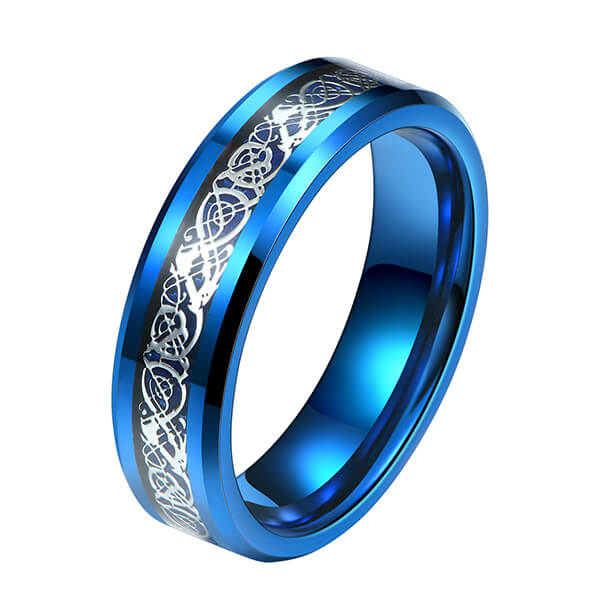 China Unique Silver Celtic Dragons With Blue Background Tungsten Steel ...